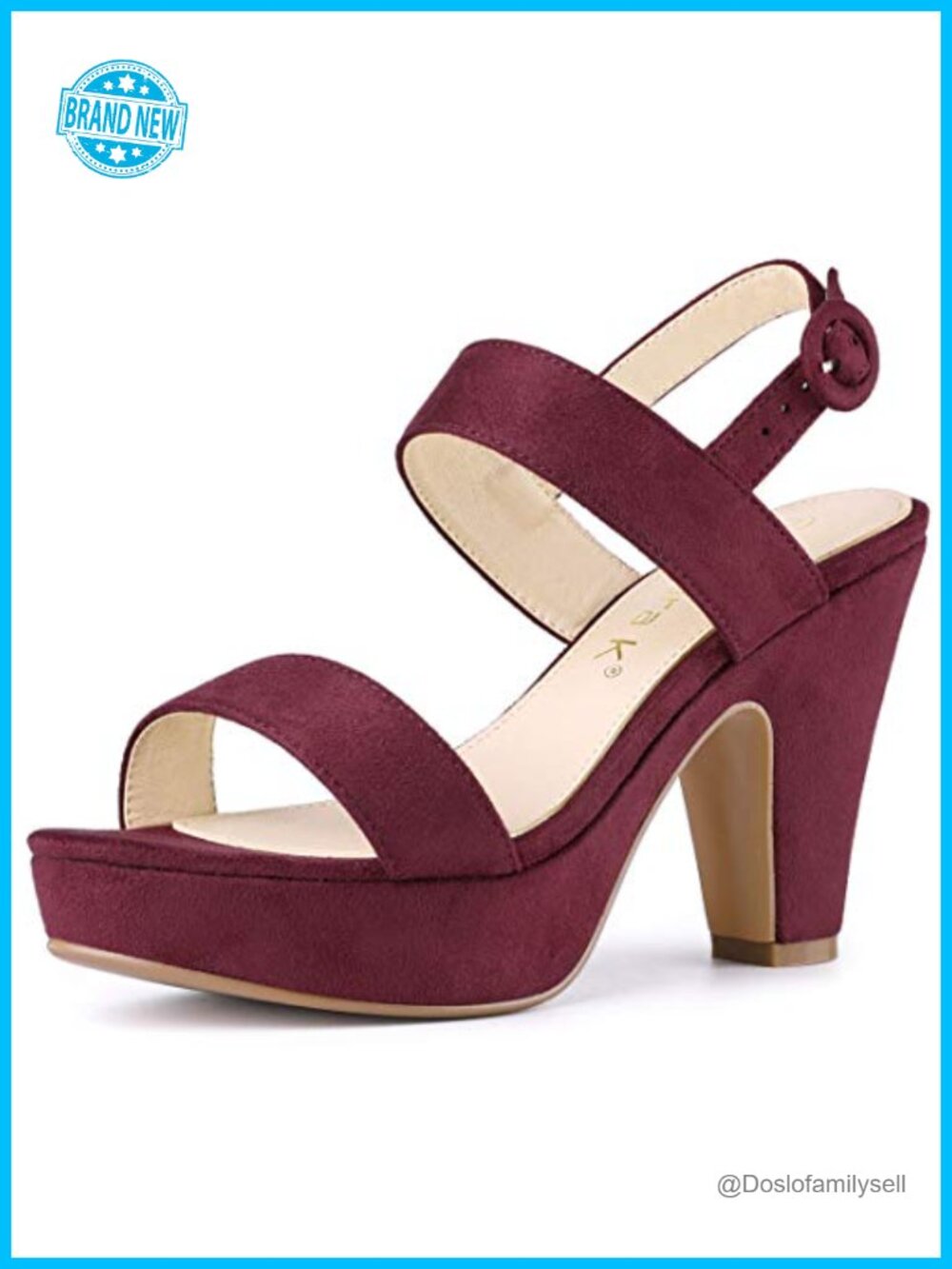 Women's Faux Suede Slingback Platform Heels Chunky Block High Heel Sandals